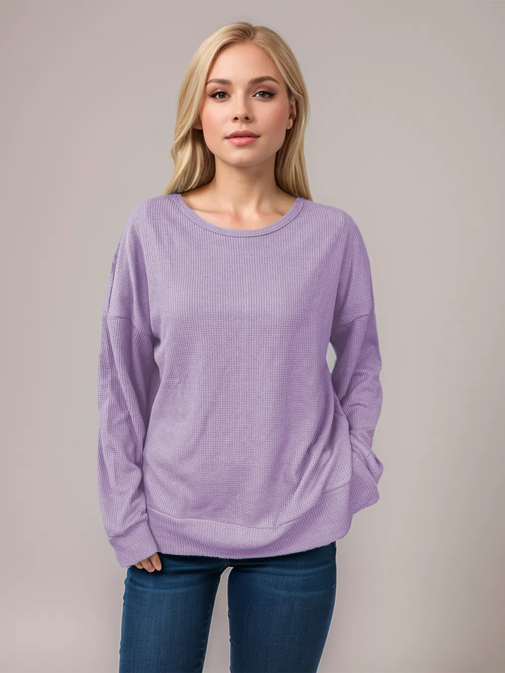 Side Slit Round Neck Long Sleeve T-Shirt, image 21