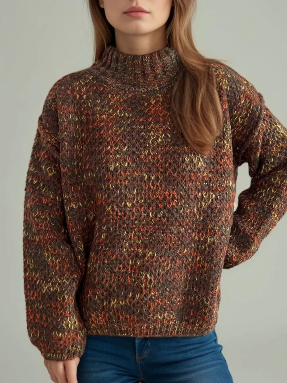 Heathered Turtleneck Dropped Shoulder Sweater, image 13