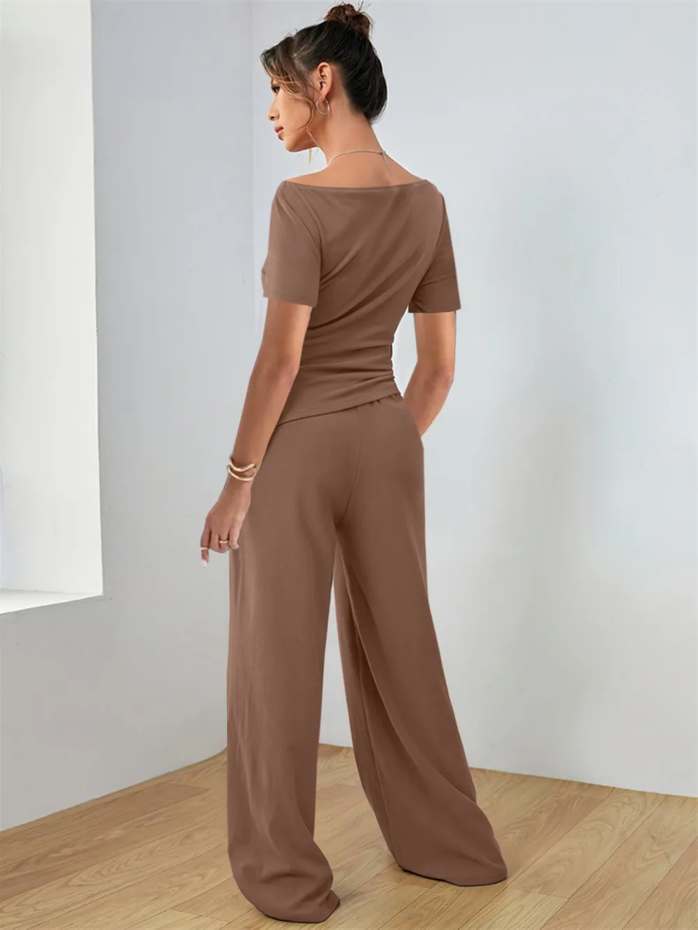 Round Neck Short Sleeve T-Shirt and Pants Set, image 10