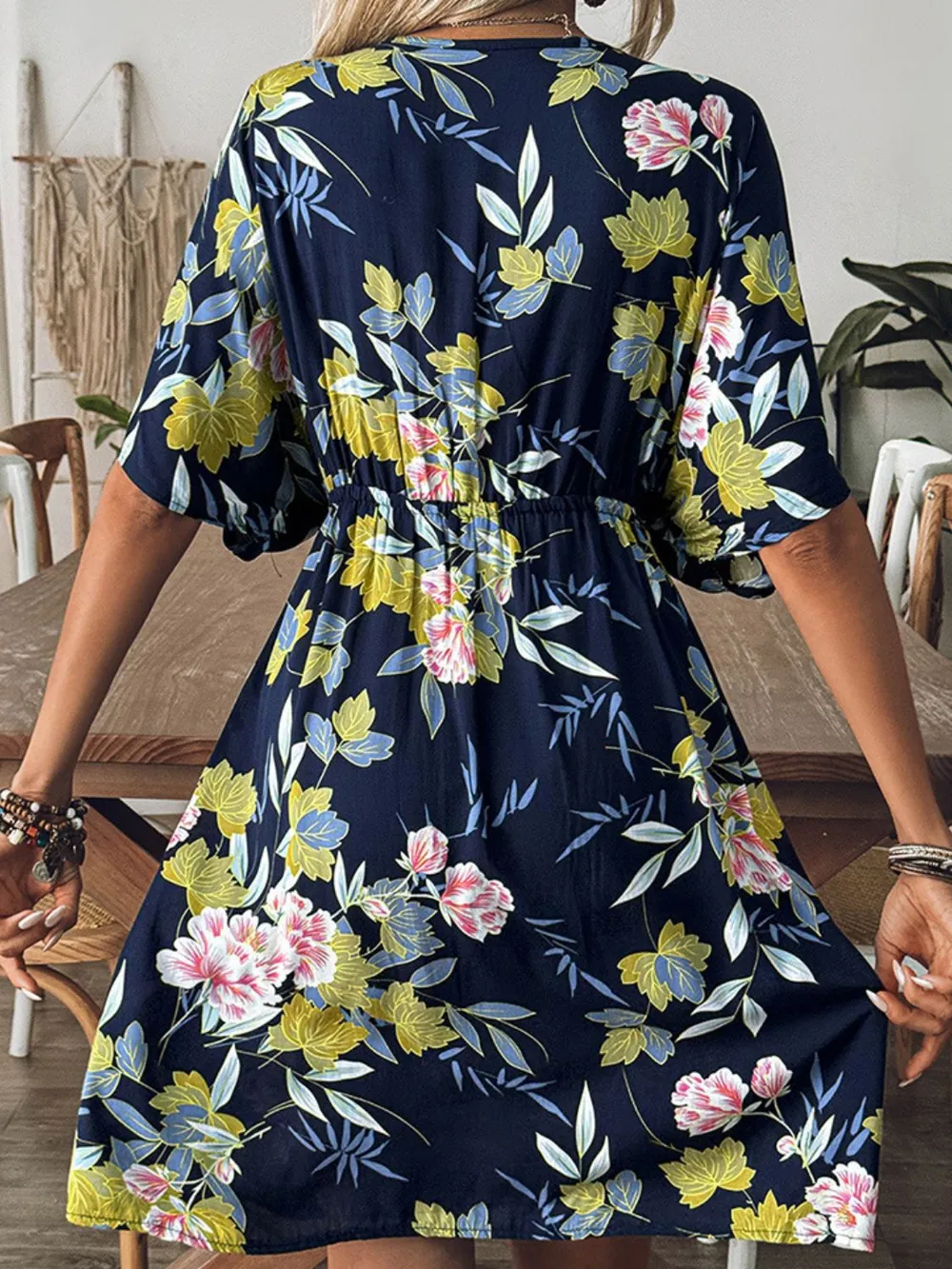 Crochet Front V-Neck Printed Cover-Up, image 4
