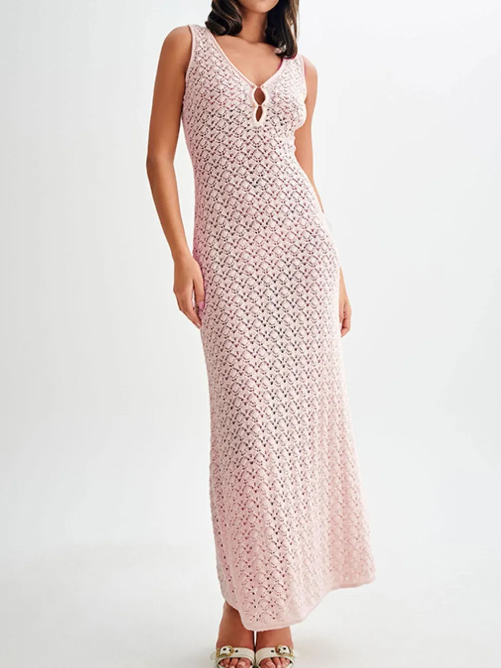 Lace Crochet V-Neck Sleeveless Maxi Dress, image 10