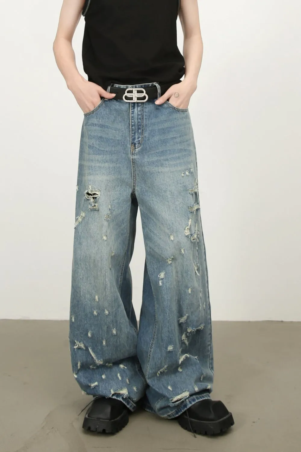 Men's Distressed Wide Leg Jeans, image 2
