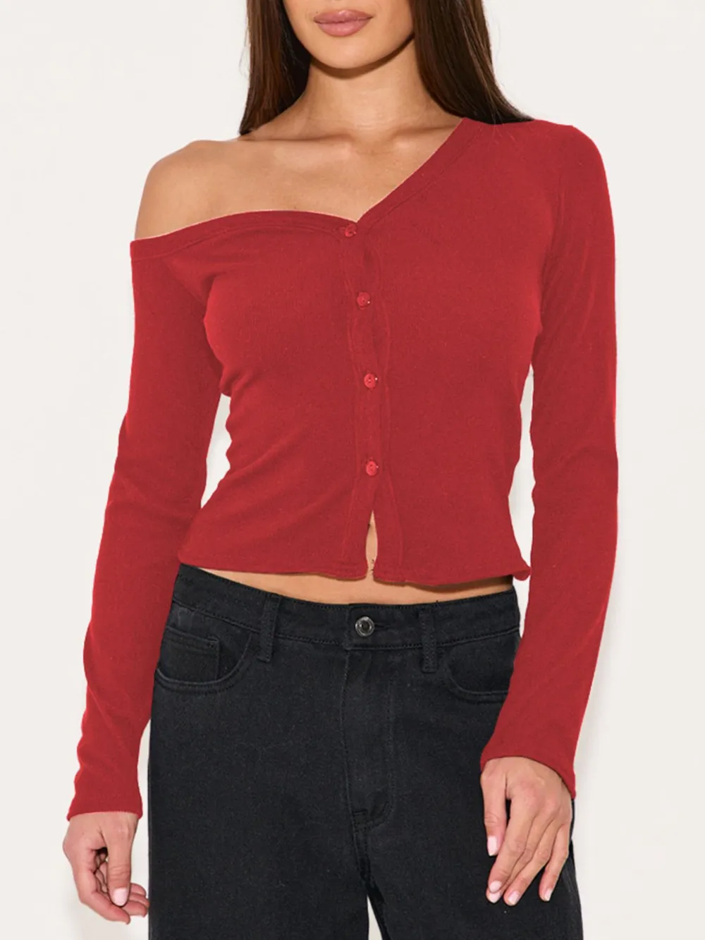 Asymmetrical Neck Button Up Cardigan, image 13