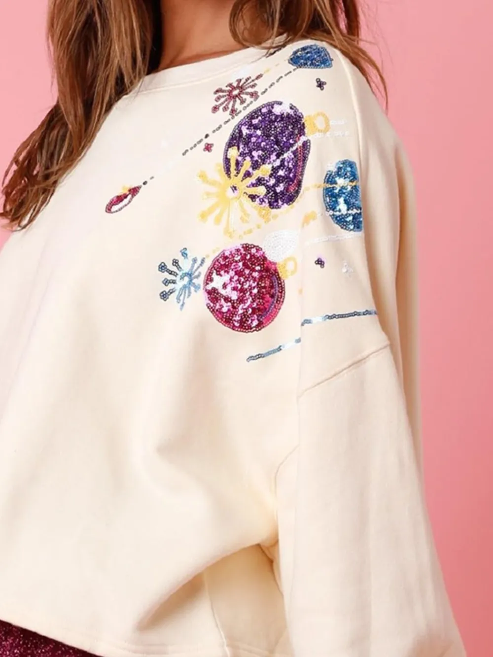 Sequin Round Neck Dropped Shoulder Sweatshirt, image 12
