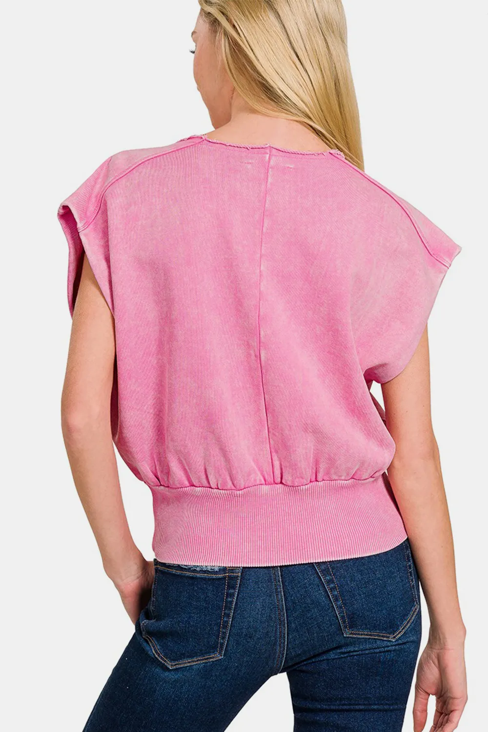 Washed Boat Neck Bottom Banded Dolman Sleeve Top, image 2
