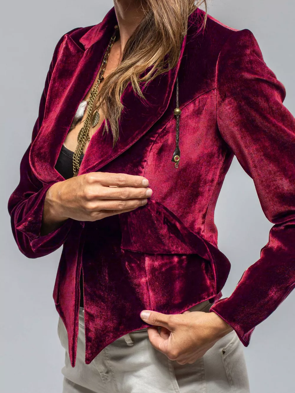 Velvet Lapel Collar One Button Blazer, image 5