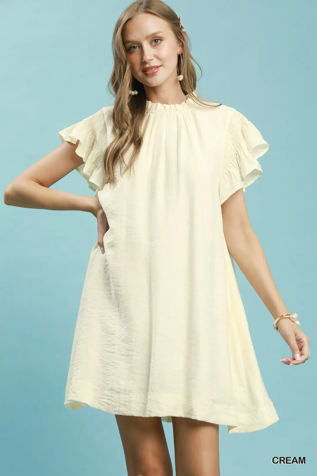 Ruffle Flutter Sleeve Dress