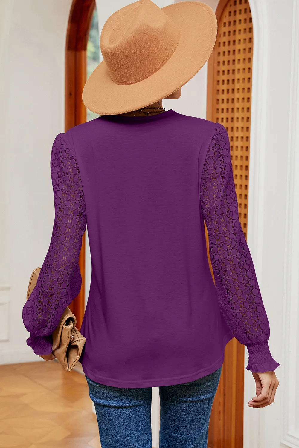 Openwork V-Neck Long Sleeve T-Shirt, image 18