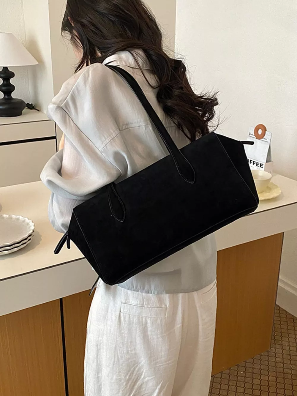 Suede Texture Rectangular Shoulder Bag, image 4