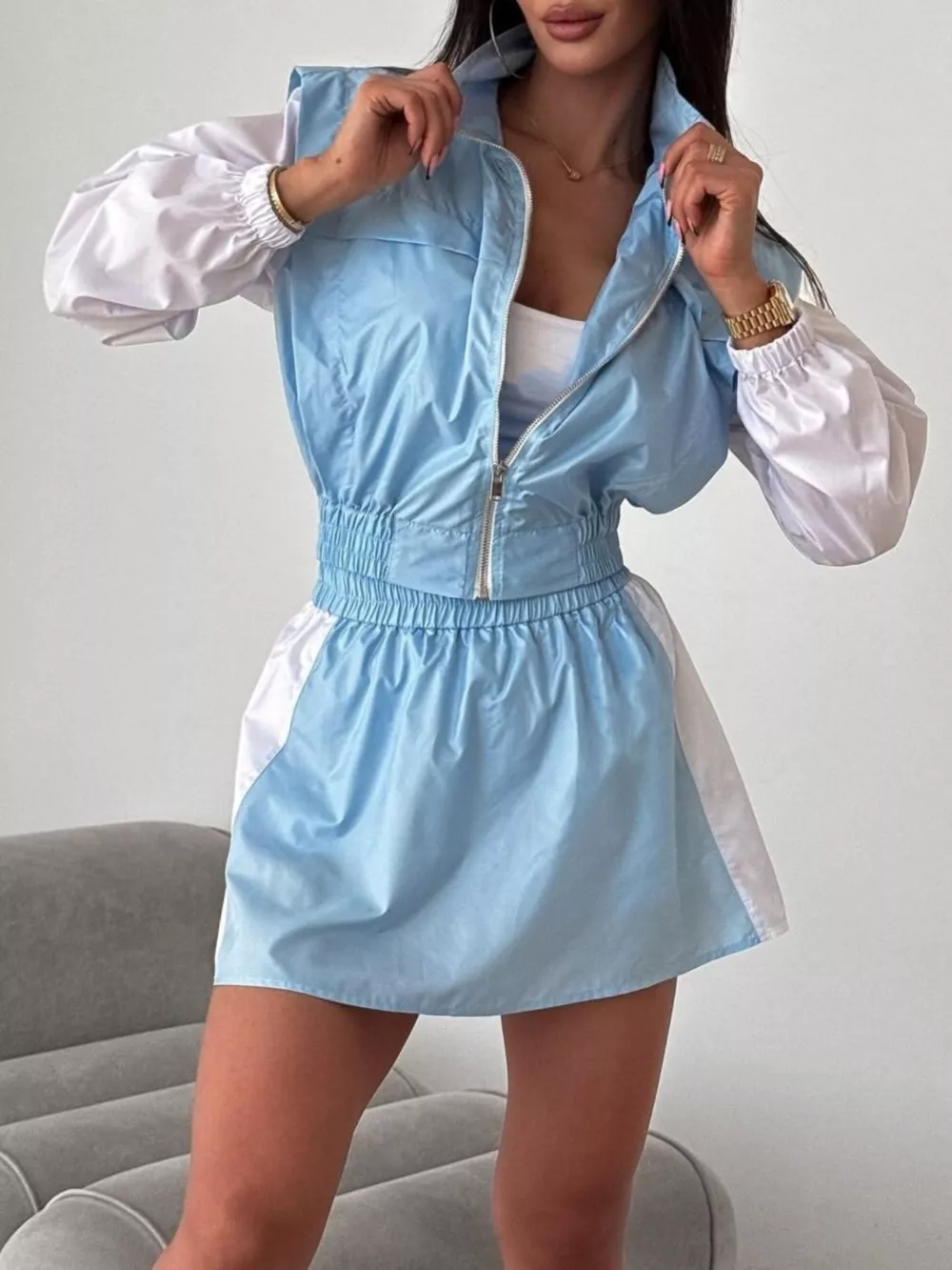 Color-Block Cropped Jacket and Skort Set, image 8