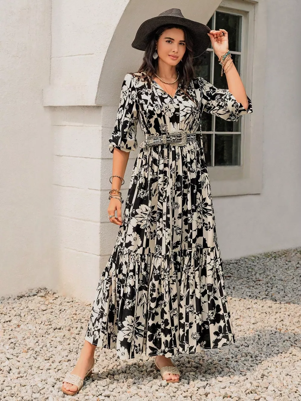 Plus Size Floral Print Balloon Sleeve Maxi Dress, image 5