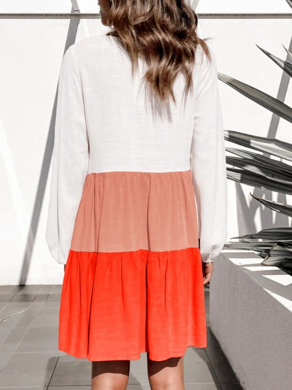 Contrast Round Neck Long Sleeve Dress, image 4