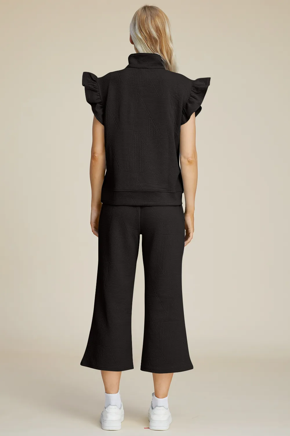 Full Size Texture Ruffle Short Sleeve Top and Wide Leg Pants Set, image 11
