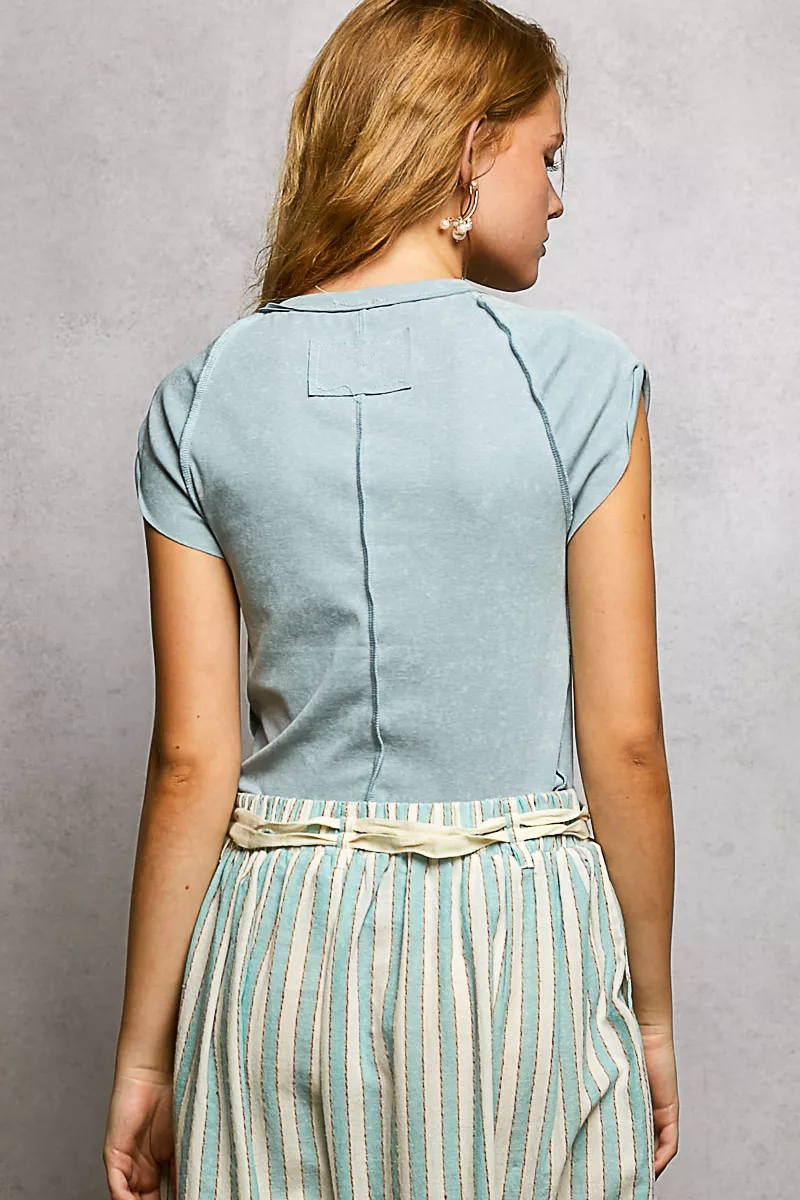 V-Neck Short Sleeve Washed T-Shirt with Outseam, image 3
