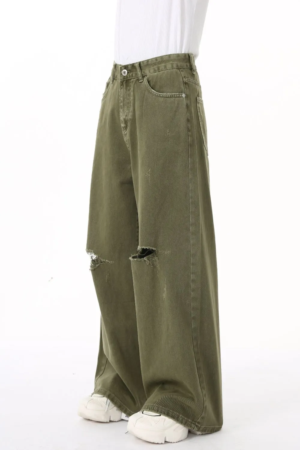 Distressed Wide Leg Jeans with Pockets, image 3