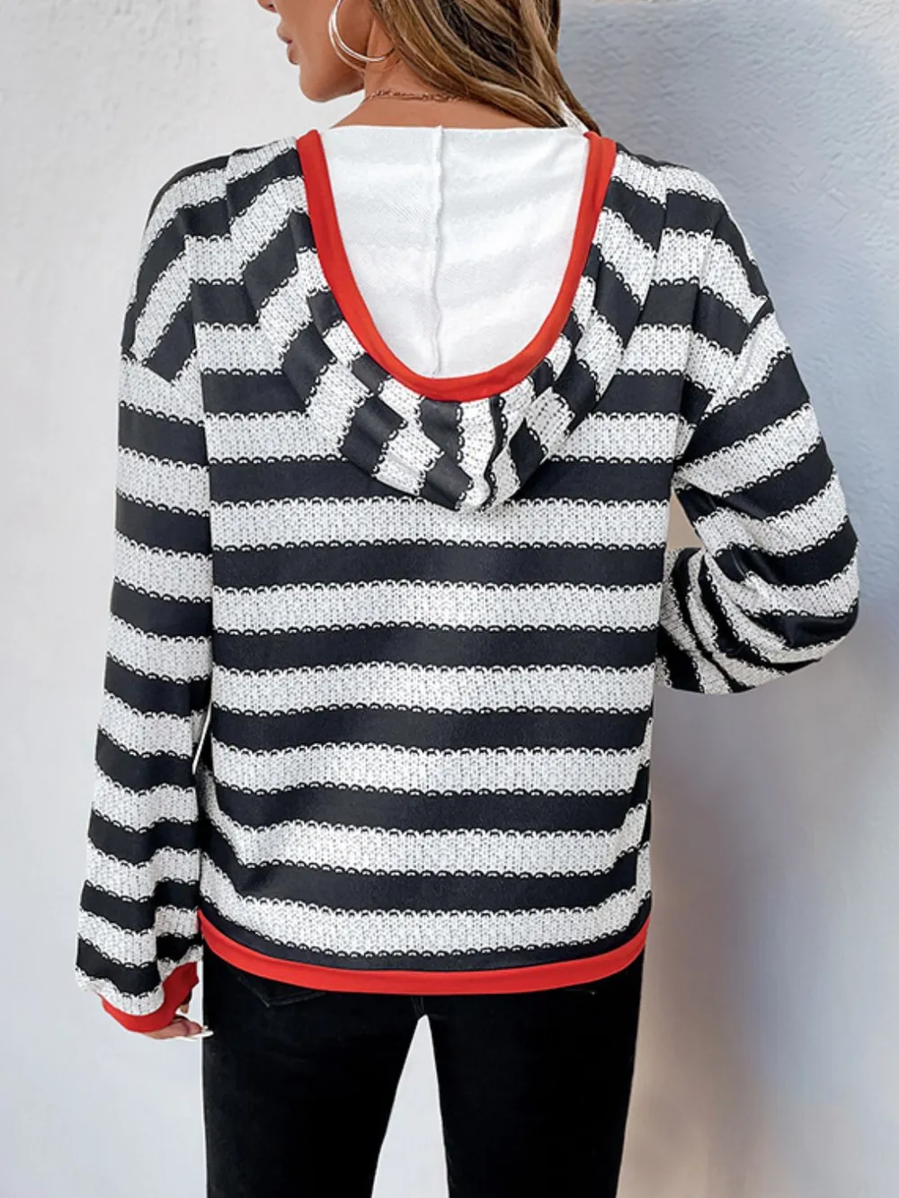 Contrast Striped Long Sleeve Hoodie, image 2