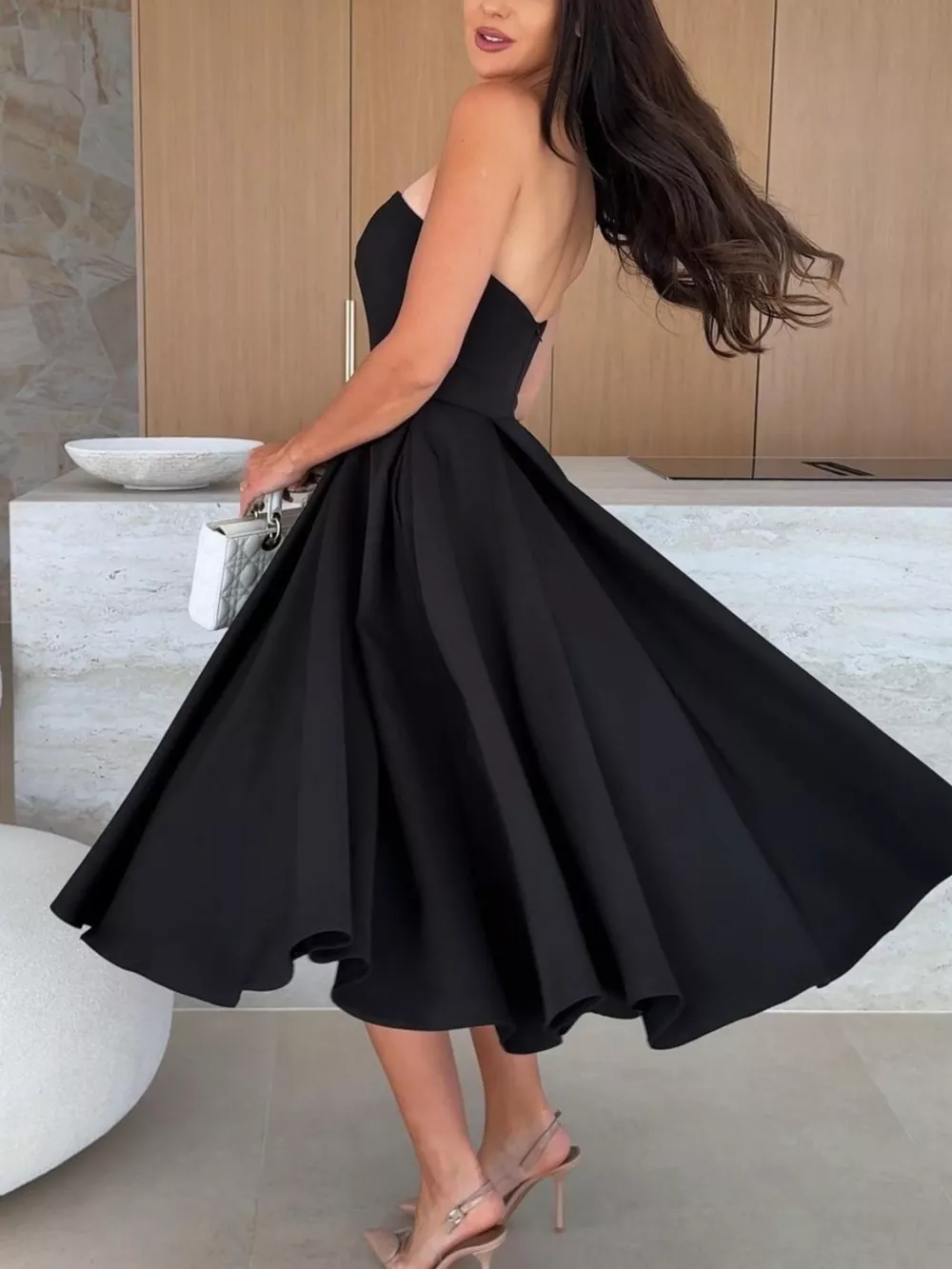 Strapless Ruched A-Line Midi Dress, image 8