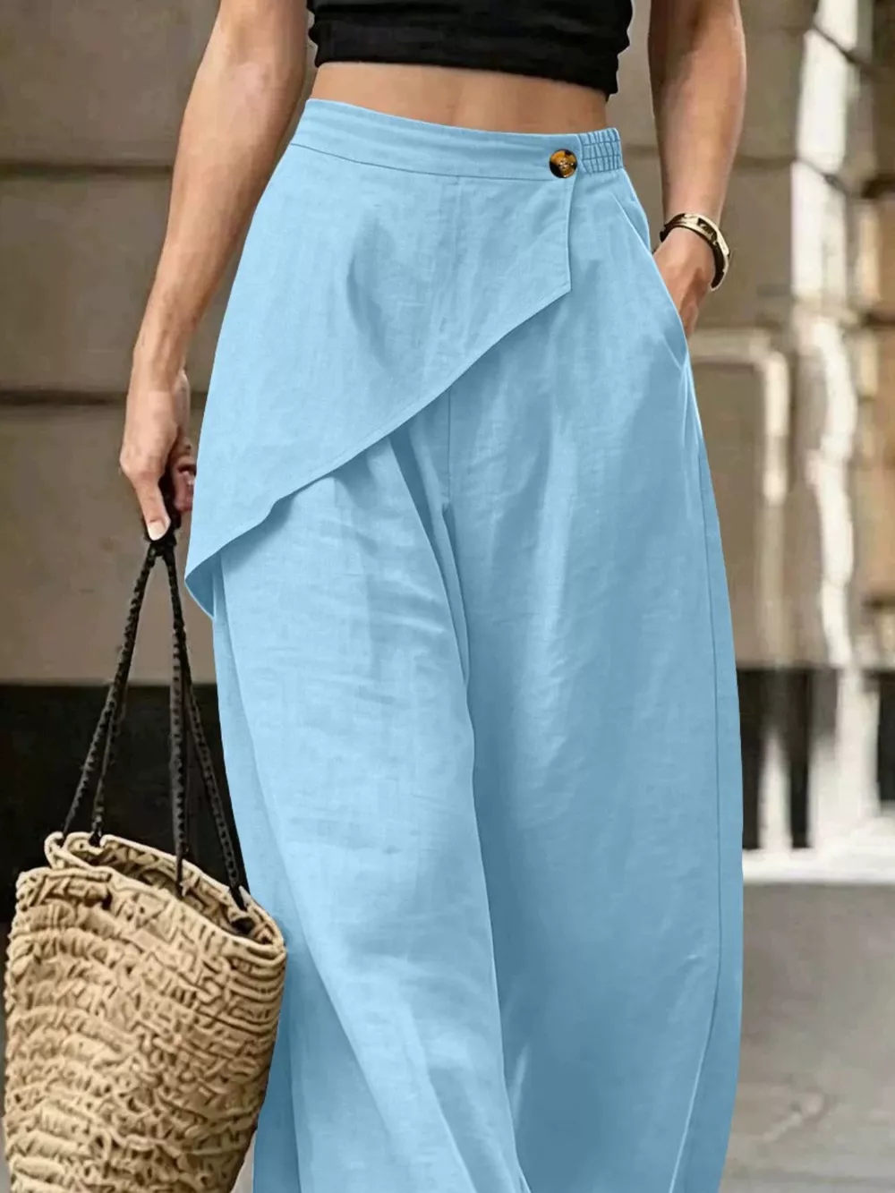 Asymmetrical Wrap Wide-Leg Pants, image 10