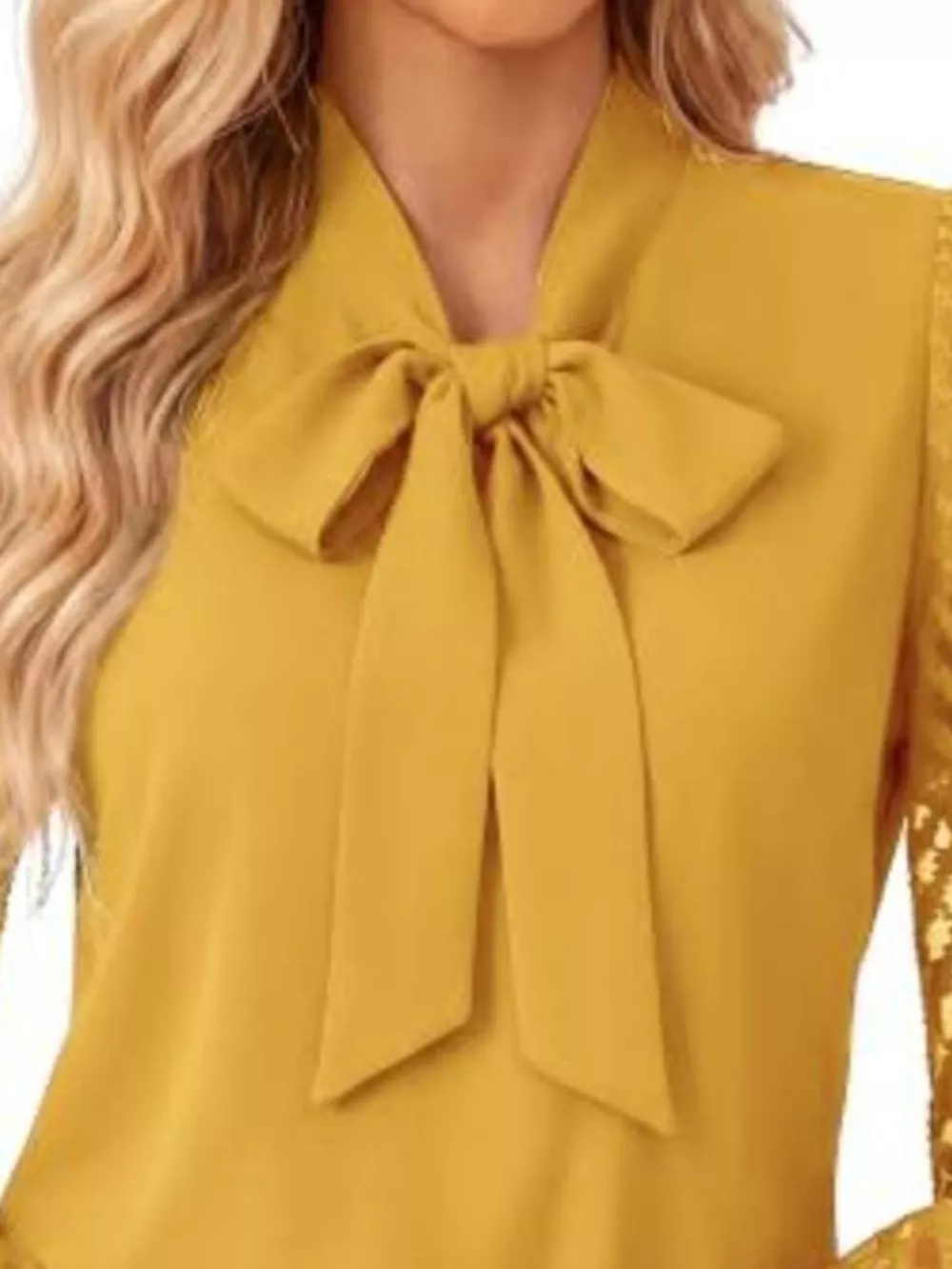 Bow-Tie Blouse with Sheer Chevron Long Sleeves, image 11