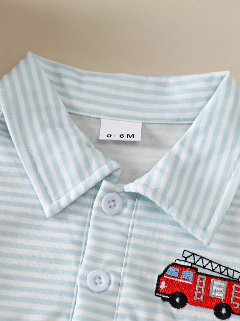 Children's Striped Firetruck Embroidered T-Shirt, image 3