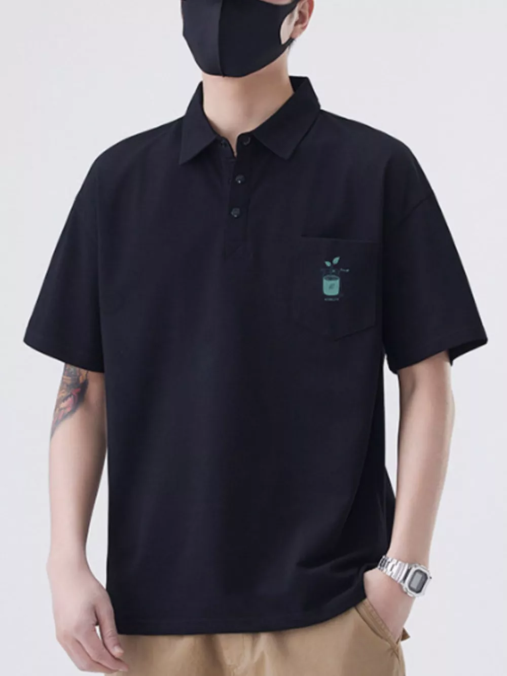 Men's Plus Size Button Detail Short Sleeve Polo, image 2