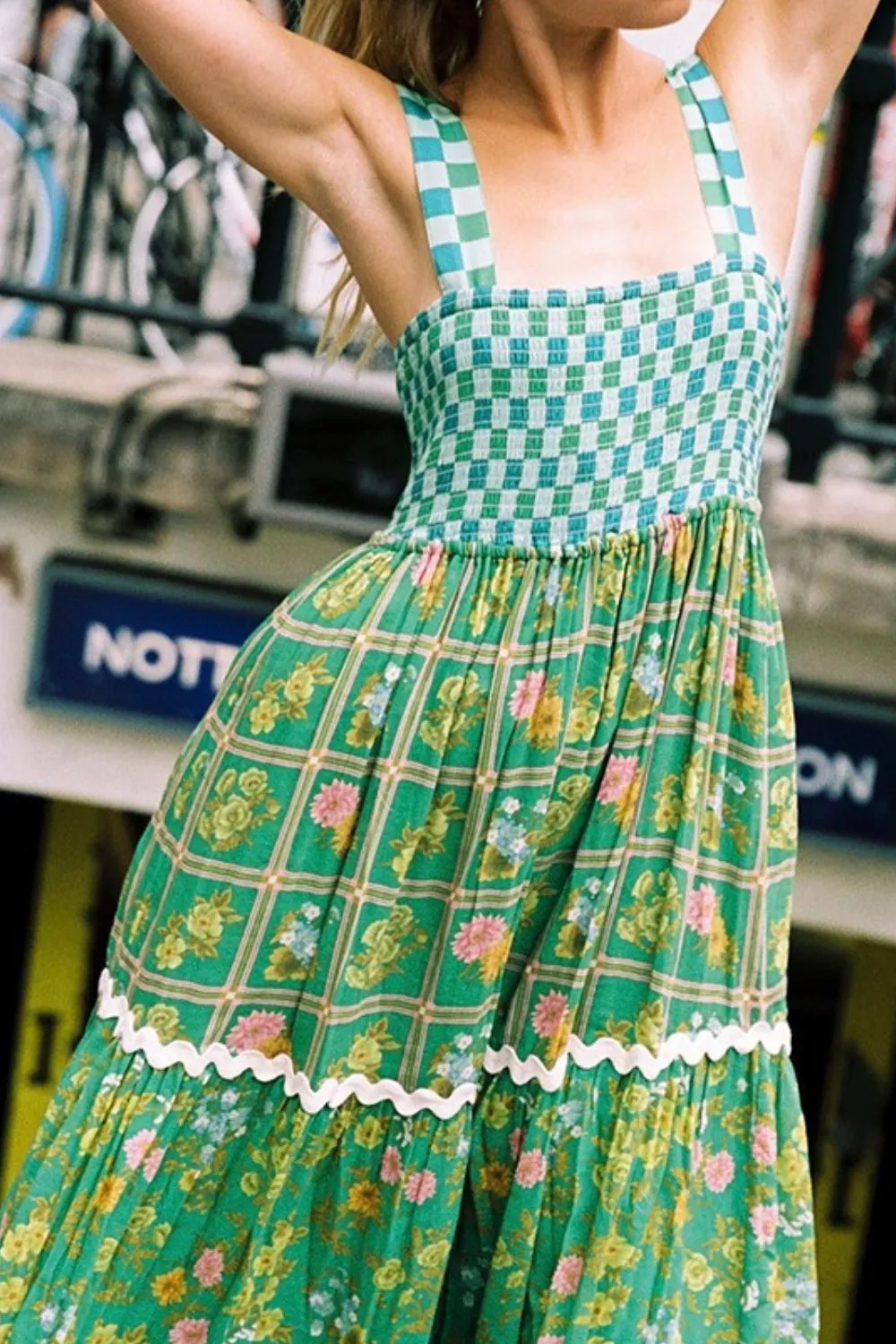 Printed Square Neck Tiered Dress, image 3