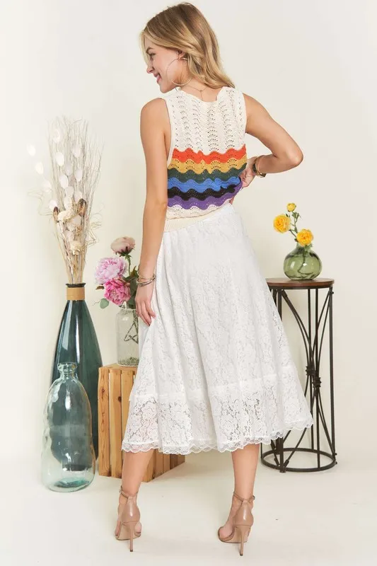 Elastic Waist Lace Midi Skirt, image 6