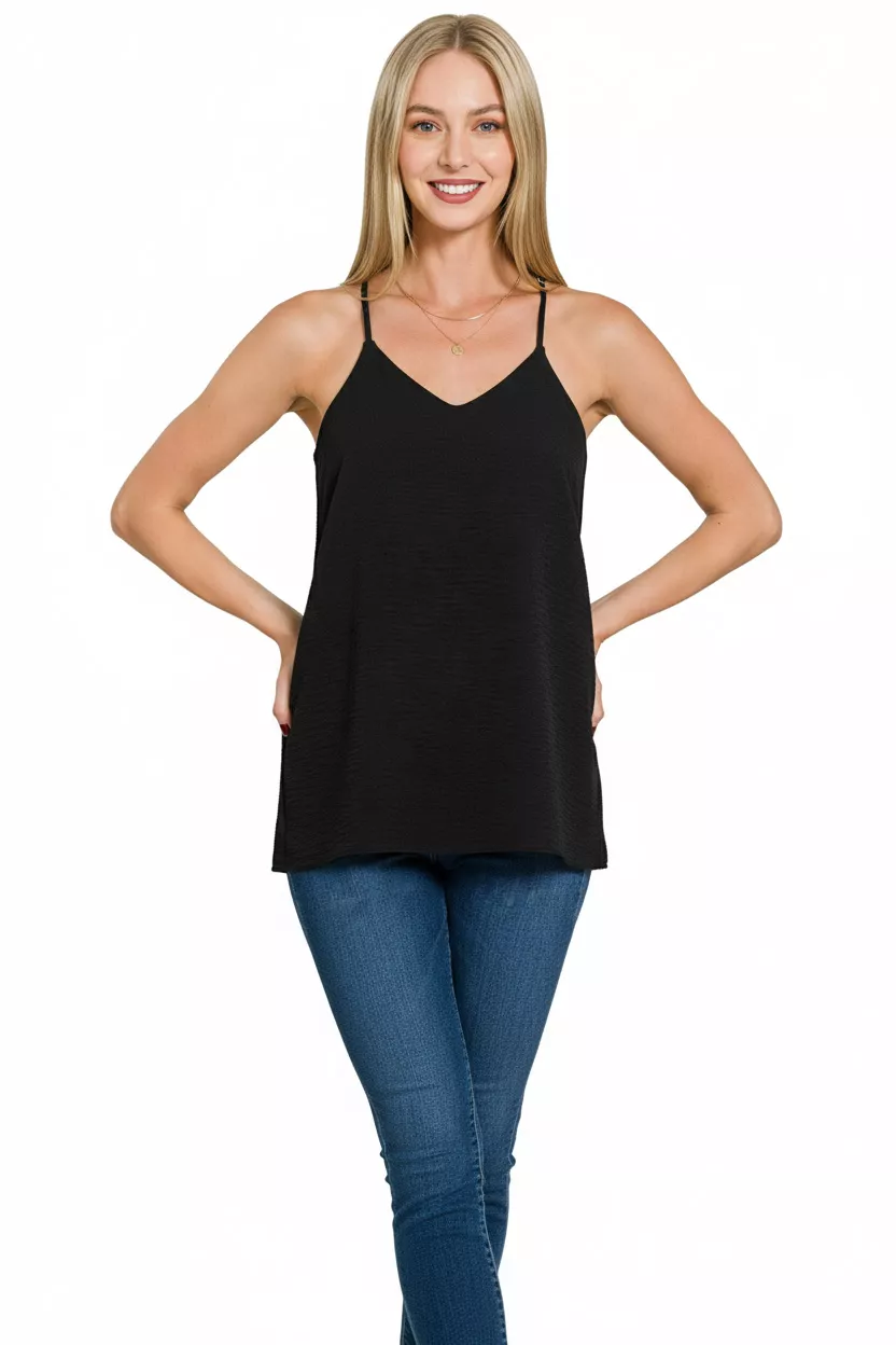 Woven Airflow Adjustable Strap V-Neck Cami, image 2