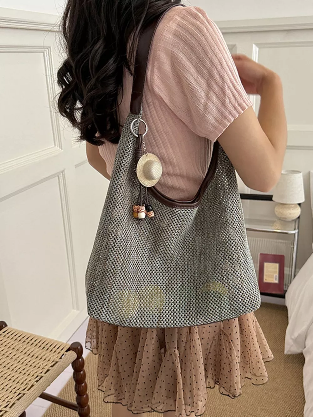 Textured Woven Shoulder Bag, image 4