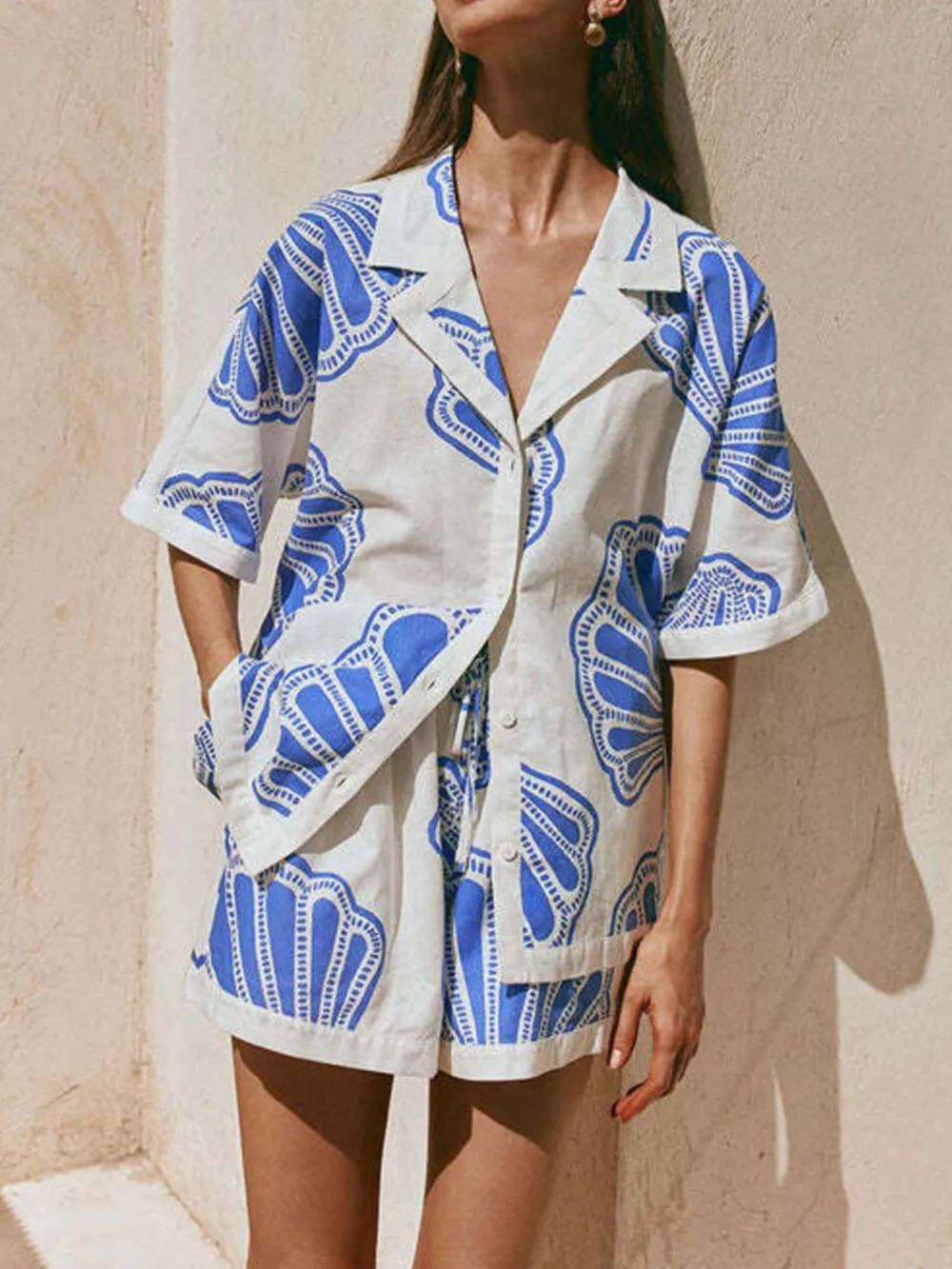 Printed Button Up Shirt and Shorts Set, image 6