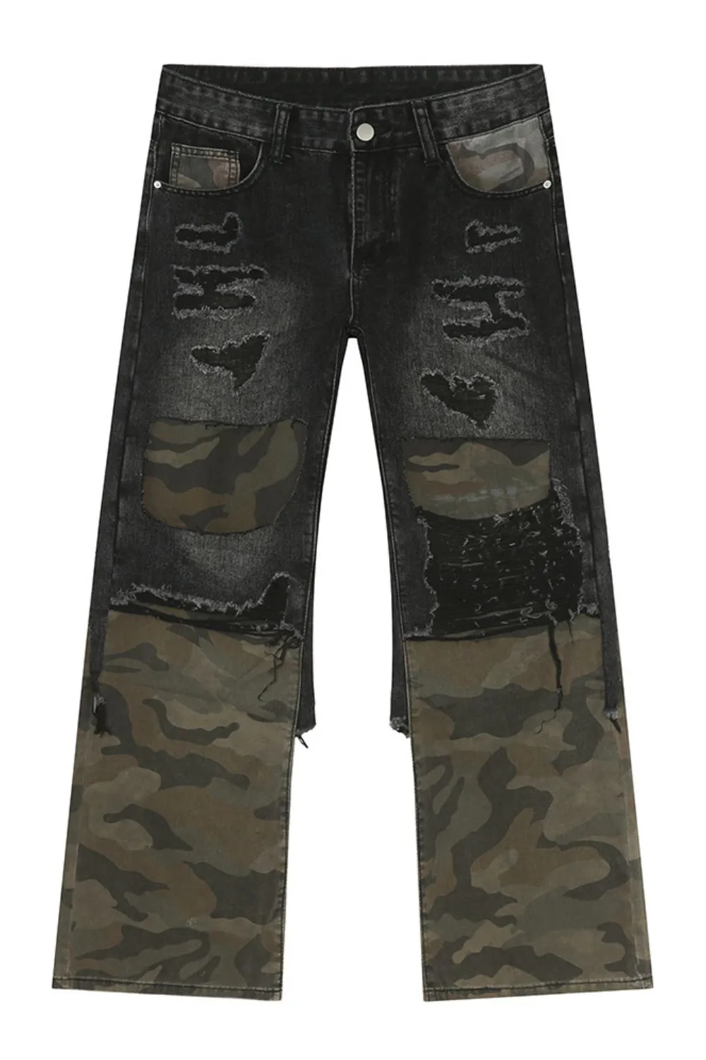 Distressed Camouflage Patchwork Jeans, image 7