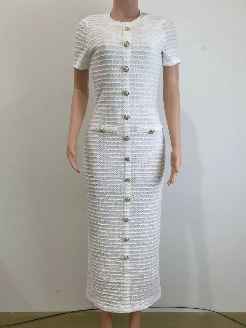 Textured Short Sleeve Midi Dress, image 3