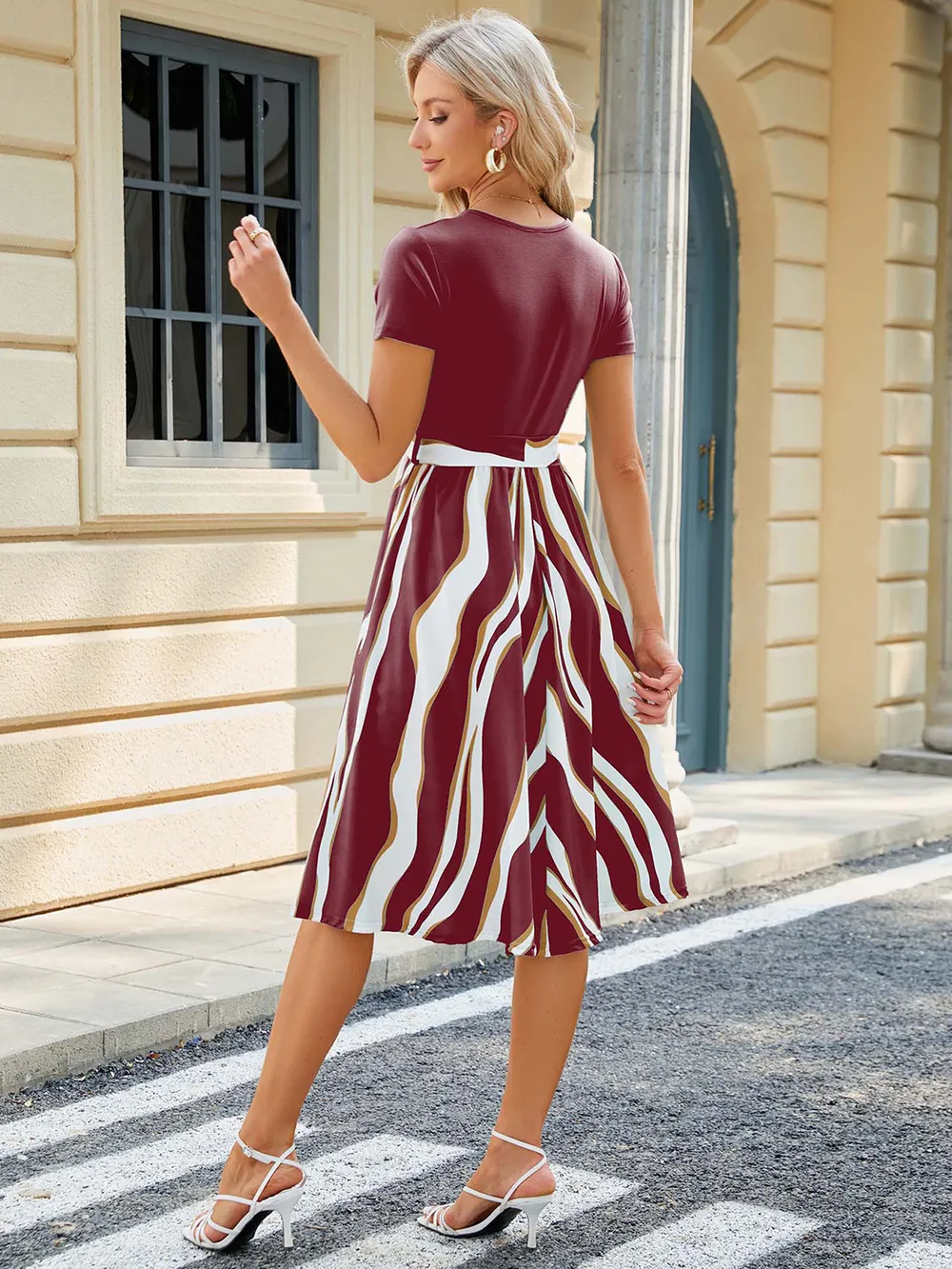 Printed Tie Waist Short Sleeve Dress, image 12