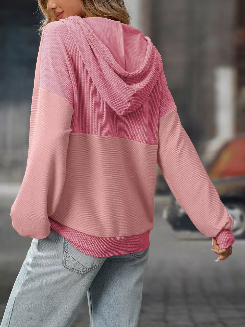 Casual Color Block Button Detail Hoodie, image 11