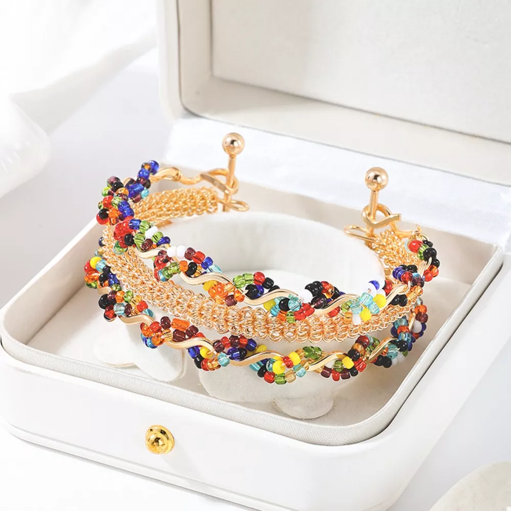 18K Gold-Plated Three Layered Open Bracelet, image 4
