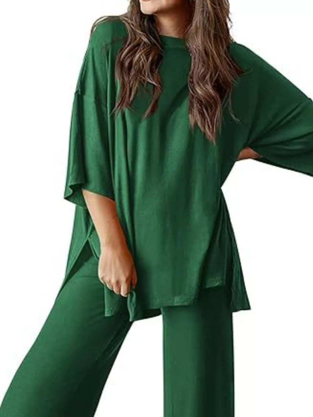 Slit Round Neck Top and Pants Set, image 13