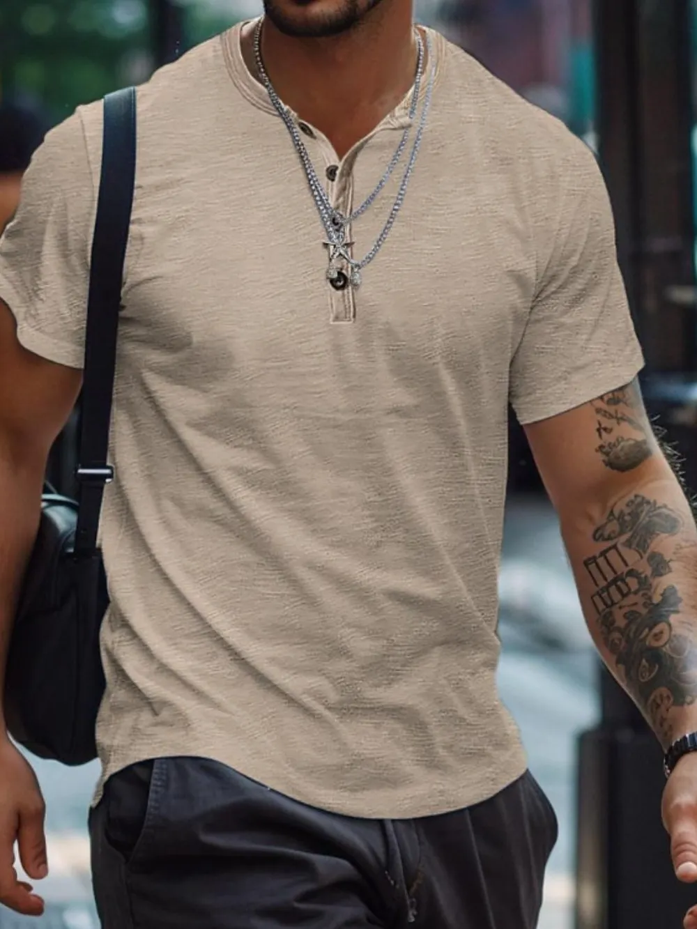 Men's Full Size Button Henley Collar Polo Shirt Plus Size, image 3