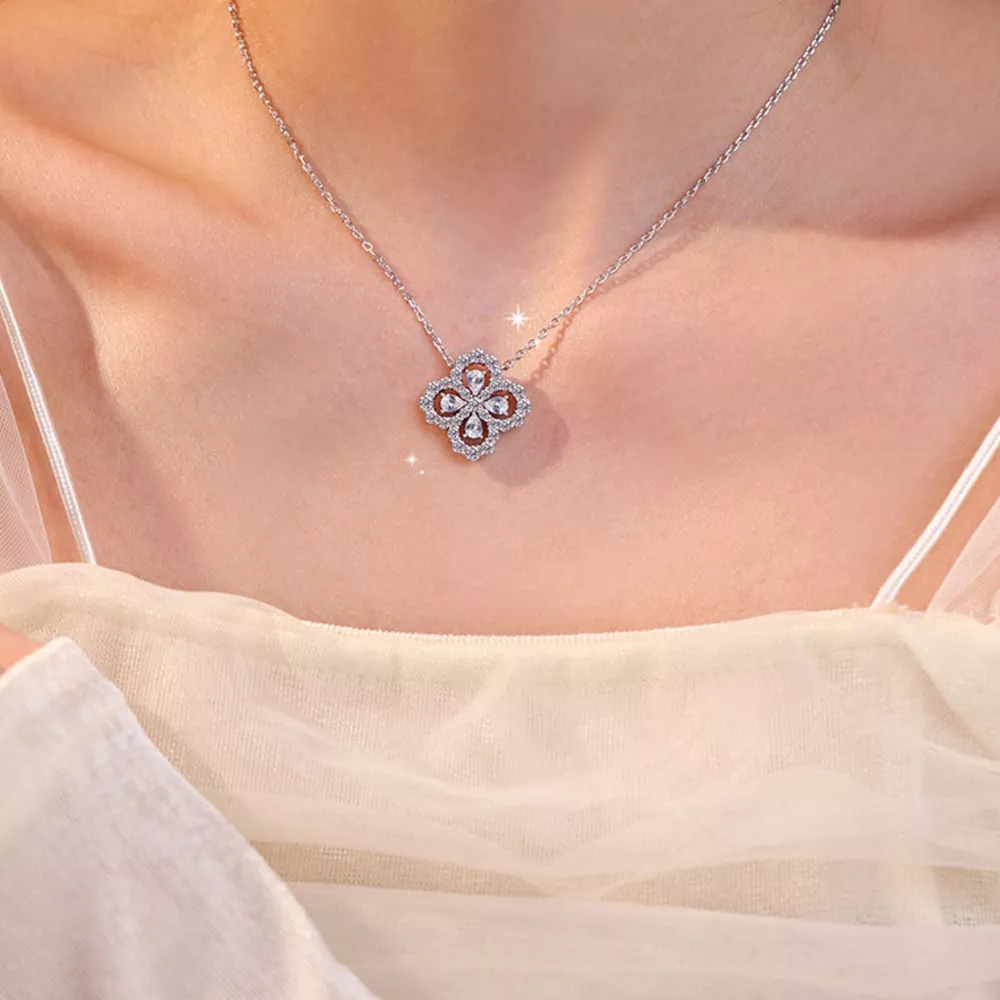 Moissanite 925 Sterling Silver Clover Pendant Necklace, image 7