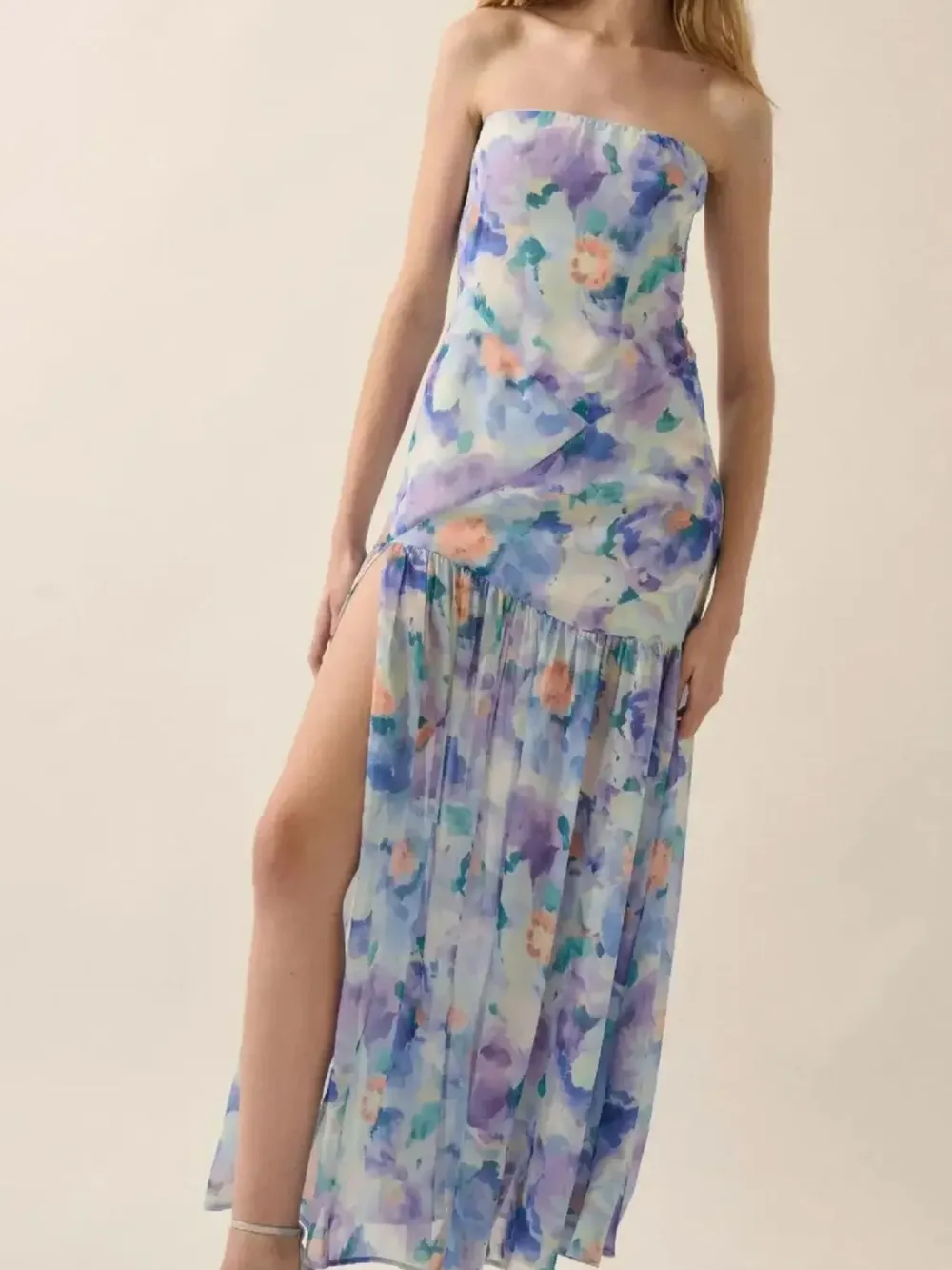 Strapless Floral Maxi Dress with Side Slit, image 5