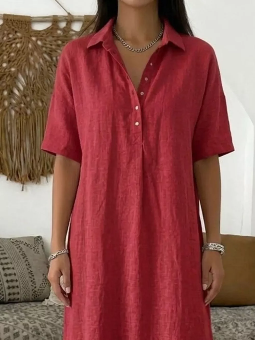 Full Size Button Detail Half Sleeve Dress Plus Size, image 7