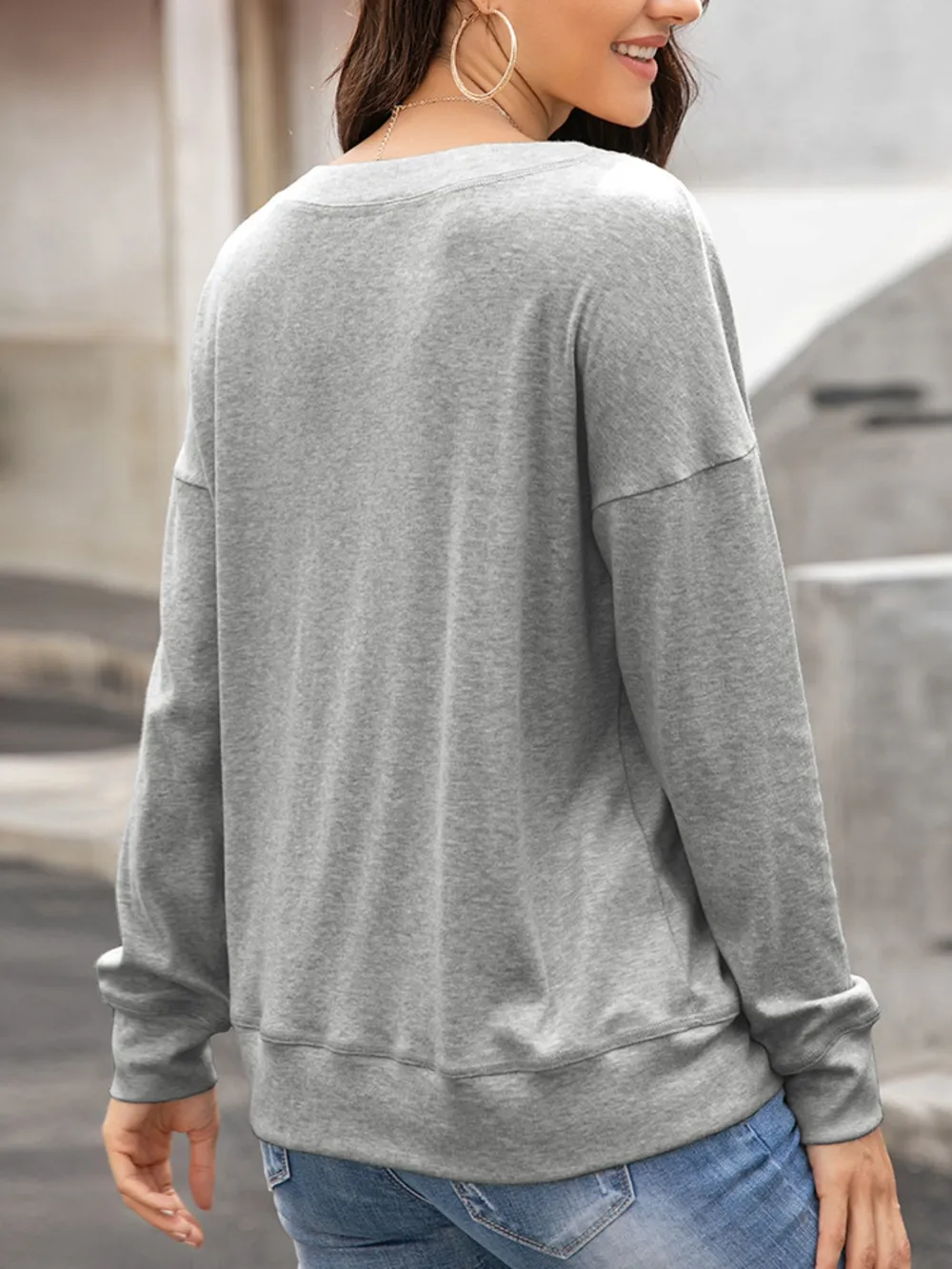 Quarter Button Dropped Shoulder Blouse, image 9