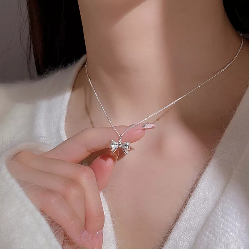 925 Sterling Silver Bow Necklace, image 3