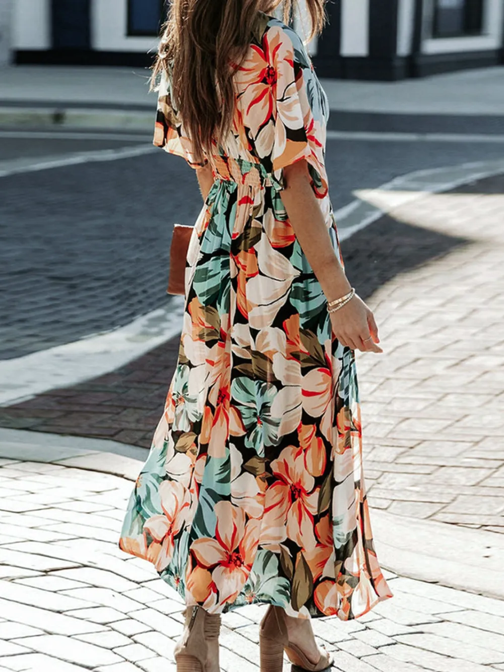 Floral Plunge Half Sleeve Dress, image 2