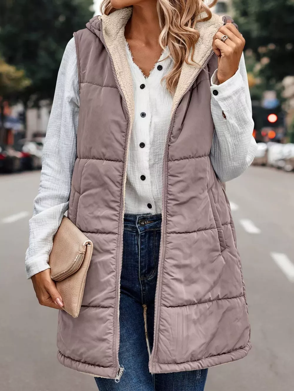Full Size Hooded Sherpa-Lined Puffer Vest Coat Plus Size, image 21
