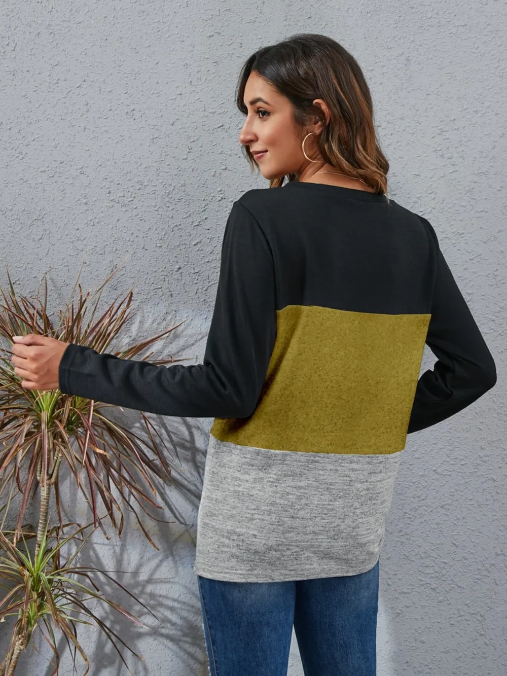 Color Block Round Neck Long Sleeve T-Shirt, image 20