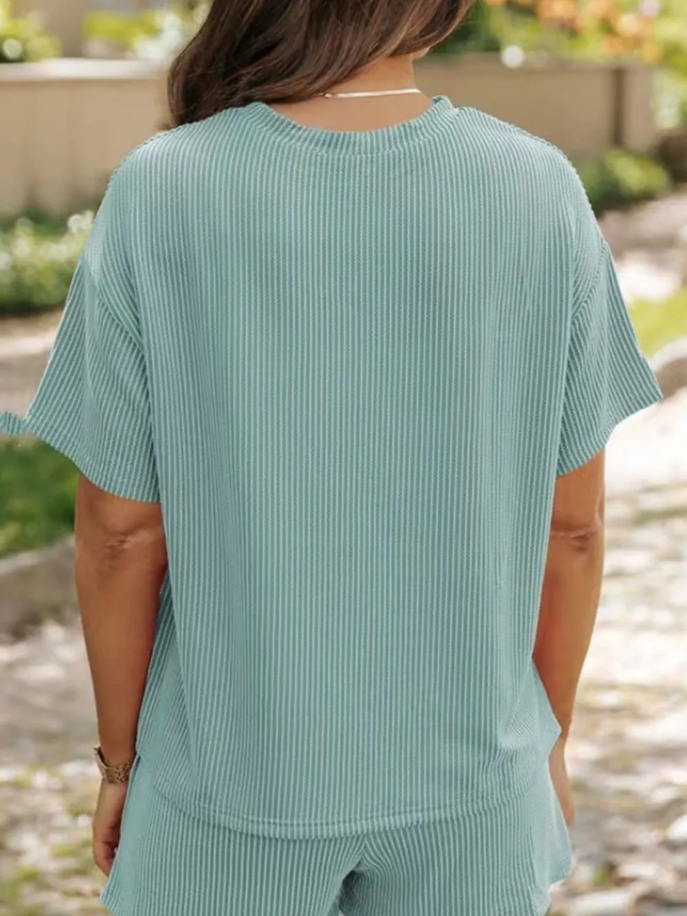 Full Size Ribbed Short Sleeve Top and Shorts Two-Piece Set Plus Size, image 12