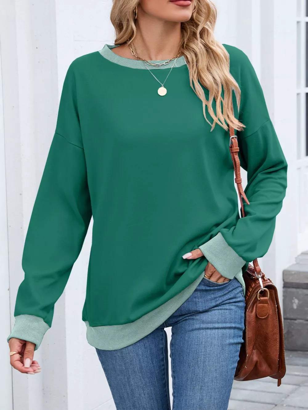 Contrast Trim Long Sleeve Sweatshirt, image 12