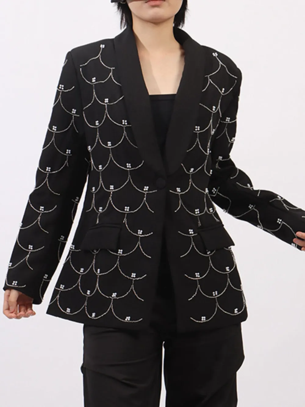 Pearl Detail Long Sleeve Blazer, image 6