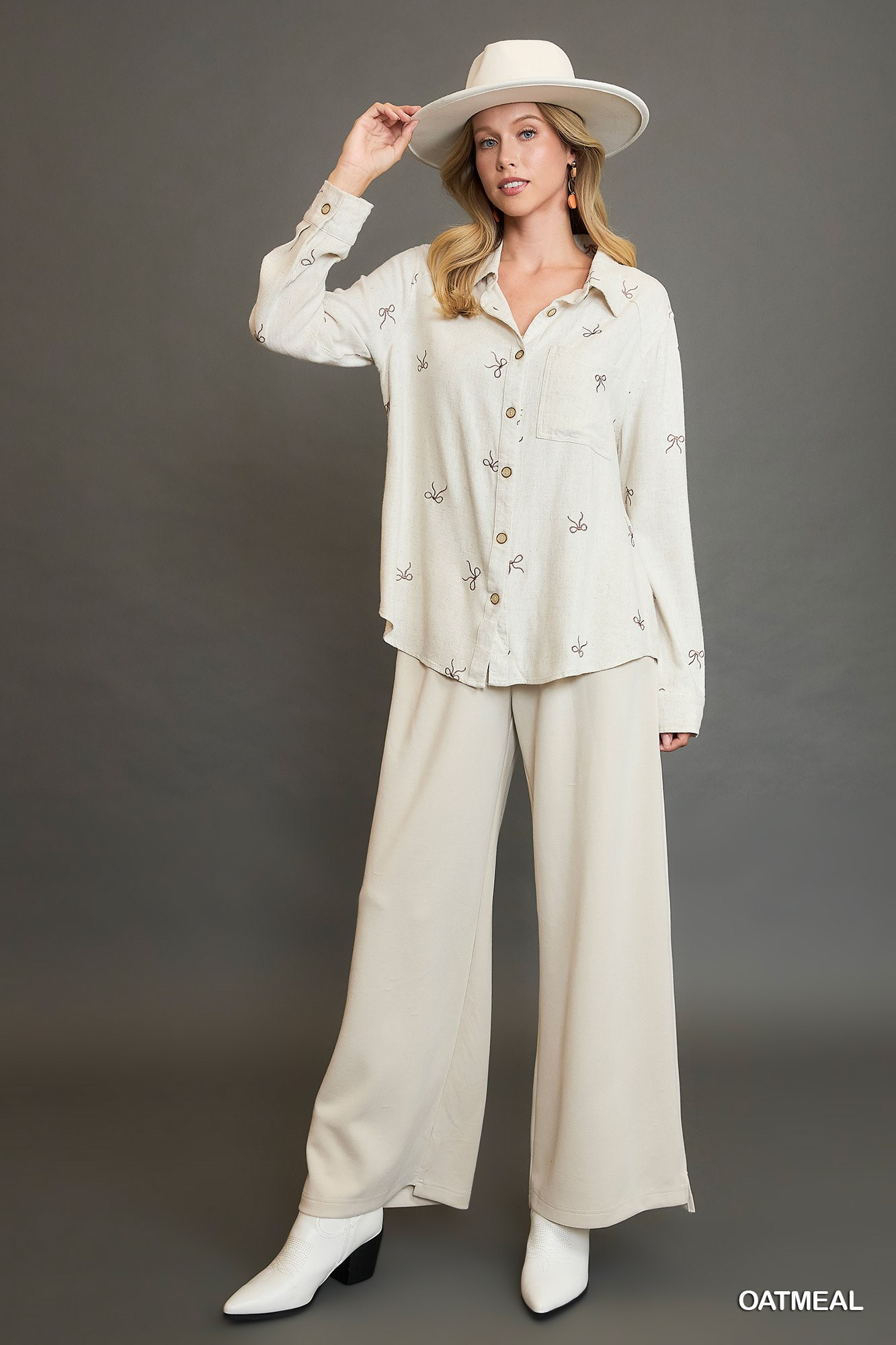Linen Blend Fitted Shirt with Ribbon Embroidery Details, image 3