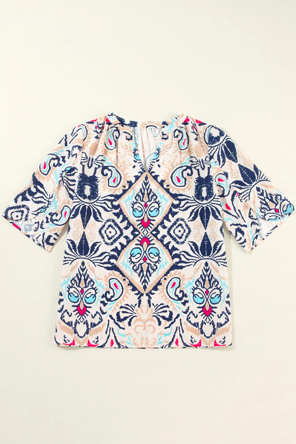Printed Notched Half Sleeve Blouse, image 2